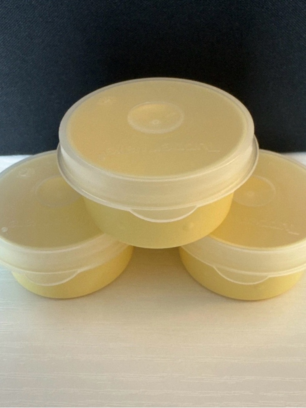 Tupperware large Smidget Yellow Stackable Round Storage set of 3